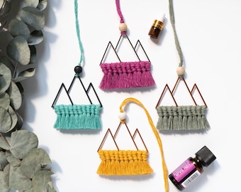 Mountain Car Diffuser Charm: Essential Oil Diffuser, Boho Rearview Mirror Decor, made with recycled cotton