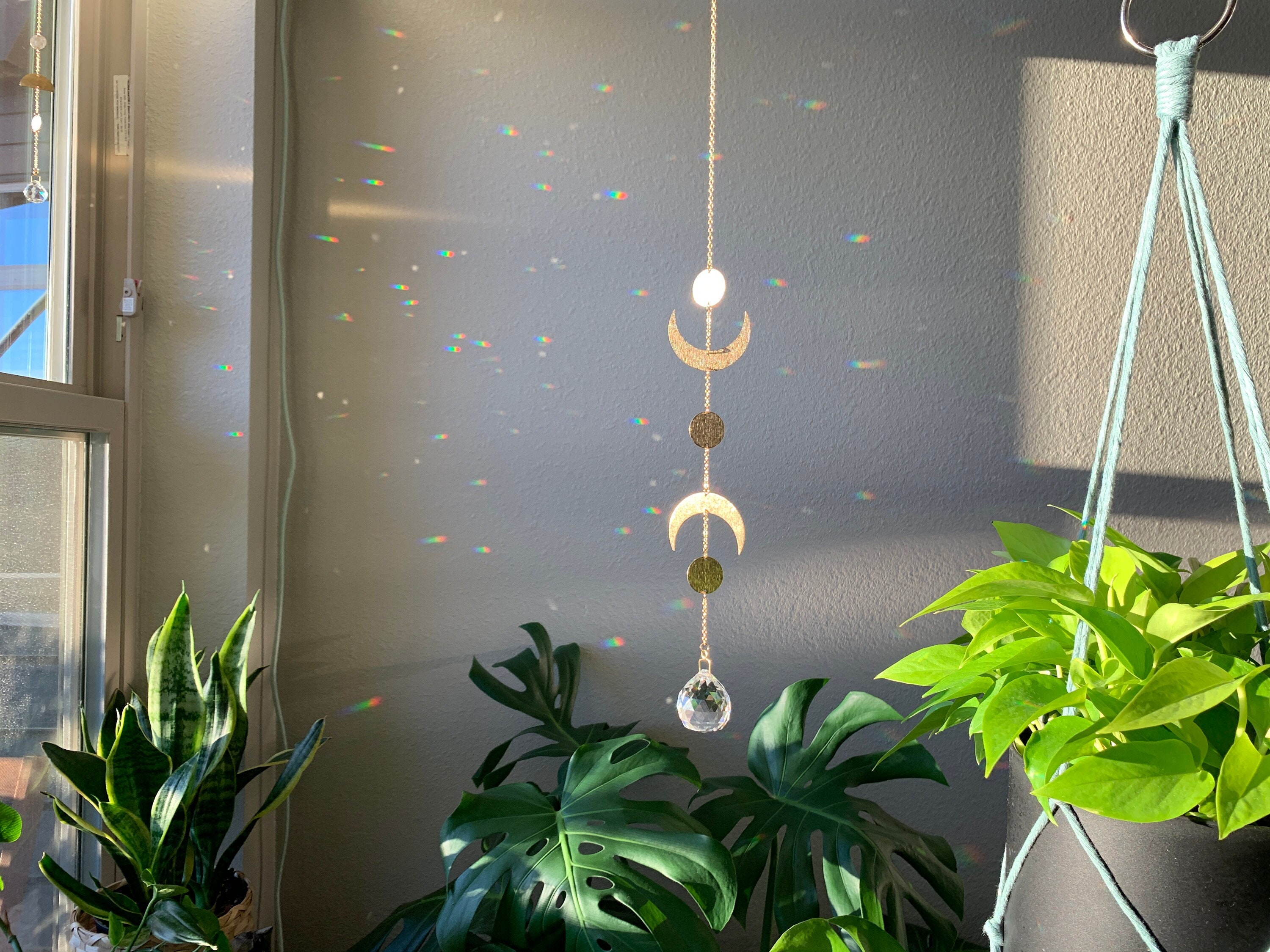 Moon phase Suncatcher, Rainbow Maker, Dopamine Decor, Crystal Prism Sun Catcher, Light Catcher, Feng Shui Decor, Hanging Crystal Suncatcher