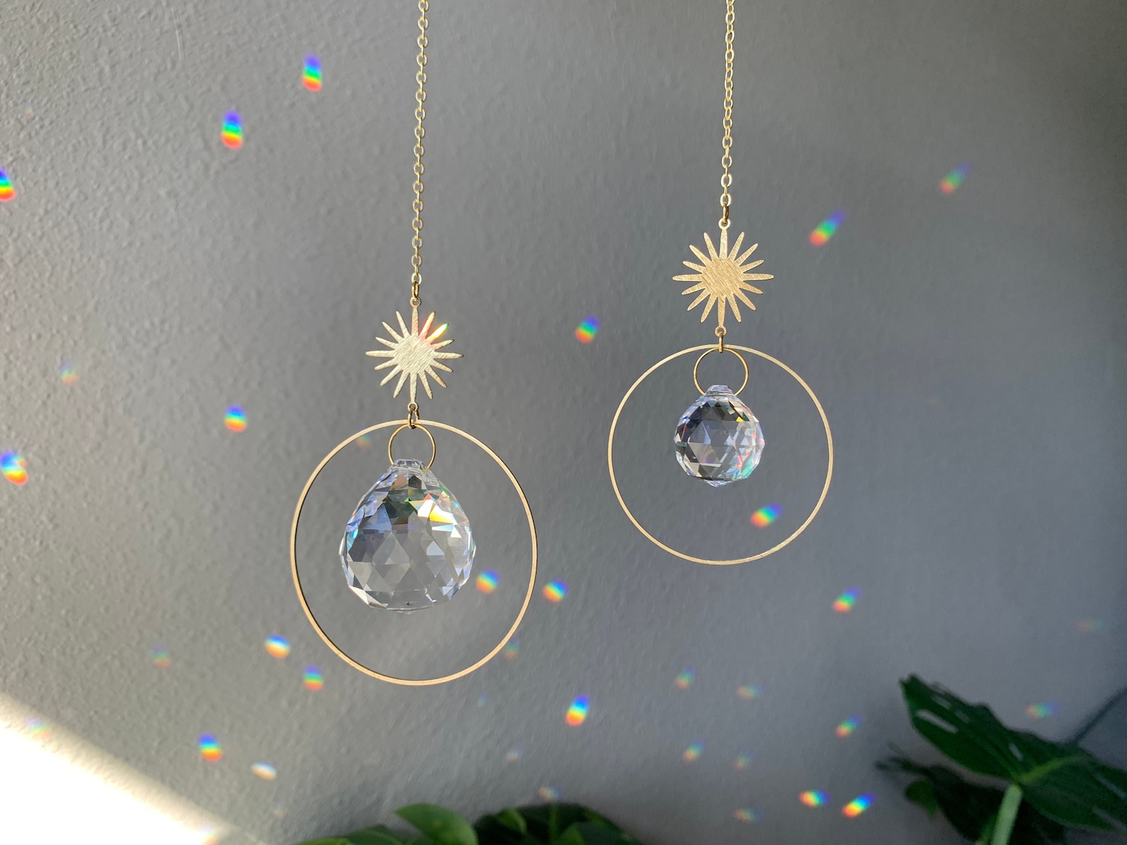 Sunburst Suncatcher, Rainbow Maker, Dopamine Decor, Crystal Prism Sun Catcher, Light Catcher, Hanging Crystal Suncatcher, Sympathy Gift - Suncatcher & cuphook, Regular