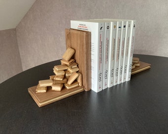 Fermalibri in legno, libri in legno massello e in miniatura, per decorazione libreria versione con base libro