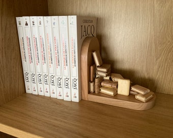 Sujetalibros de madera, madera maciza y libro en miniatura, para bibliófilos, accesorio de estantería hecho a mano