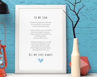 My Son Sentimental Poem Wall Art Poster Gift For Him Home Decor - Easy To Make DIY Gift - Digital File Instant Download Print At Home