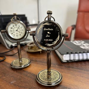 Engraved Antique Office Desk Clock, Brass Clock, personalized western wedding gift , 30th wedding anniversary gift , image 2