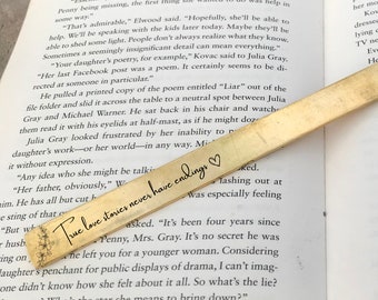 Solid Premium Brass Bookmark With Leather Strap , Personalized Anniversary Gift , Book Lovers Gift, Custom Quote Bookmark