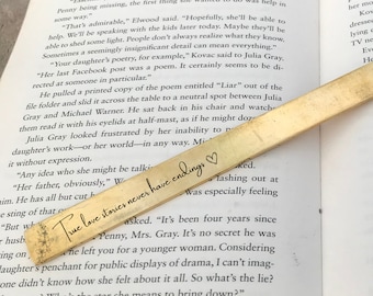 Solid Premium Brass Bookmark With Leather Strap , Personalized Anniversary Gift , Book Lovers Gift, Custom Quote Bookmark