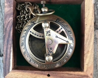 Sundial Compass with Actual handwriting Engraving, Greeting for Men/Him, Husband Gifts from Wife, Romantic Gift Ideas for Him/Her , SC