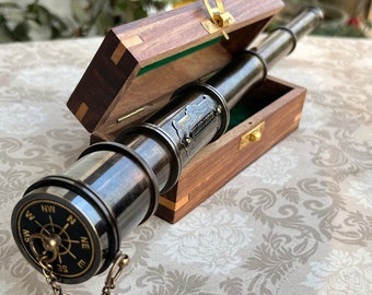 Brass Telescope, Engraved Spyglass, Pirate Telescope, Fathers Day Gift, Gift For Husband, Son Gift, steampunk Gift