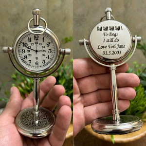 Engraved Antique Office Desk Clock, Brass Clock, personalized western wedding gift , 30th wedding anniversary gift , image 4