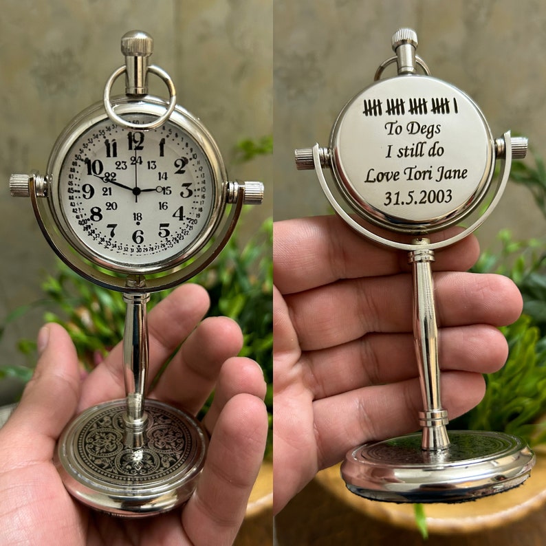 Engraved Antique Office Desk Clock, Brass Clock, personalized western wedding gift , 30th wedding anniversary gift , image 4