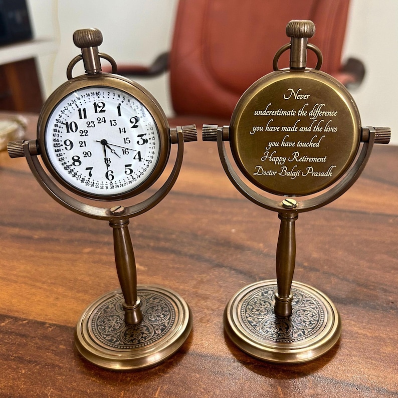 Engraved Antique Office Desk Clock, Brass Clock, personalized western wedding gift , 30th wedding anniversary gift , image 1
