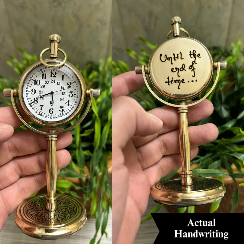 Engraved Antique Office Desk Clock, Brass Clock, personalized western wedding gift , 30th wedding anniversary gift , image 3