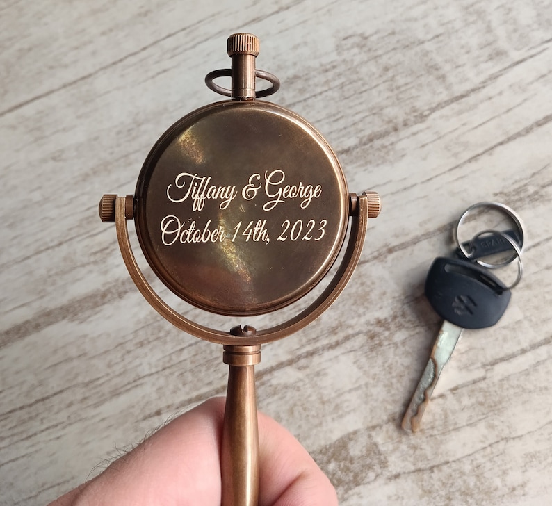 Engraved Antique Office Desk Clock, Brass Clock, personalized western wedding gift , 30th wedding anniversary gift , image 5