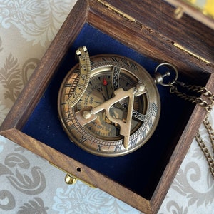 Engraved Antique Gift, Engraved Sundial Compass, Anniversary Gift Compass for Him, Wedding Day Gift, Son Birthday Gift