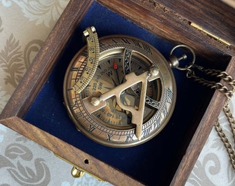 Engraved Antique Gift, Engraved Sundial Compass, Anniversary Gift Compass for Him, Wedding Day Gift, Son Birthday Gift