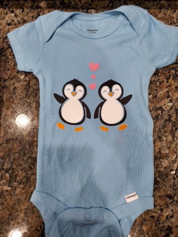 Custom Printed Onesie With Blanket Set Baby Penguins Etsy