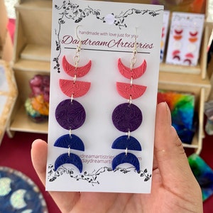 Subtle Bisexual Pride Flag Moon Phase Earrings // bisexual art, bi earrings, bisexual jewelry, ombré earrings, whimsical, lgbt art, queer