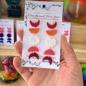 Lesbian Pride Flag Moon Phase Earrings // queer, lgbt earrings, gay, quirky, lesbian jewelry, gift, gay pride, celestial earring, clay