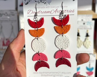 Lesbian Pride Flag Moon Phase Earrings // queer, lgbt earrings, gay, quirky, lesbian jewelry, gift, gay pride, celestial earring, clay