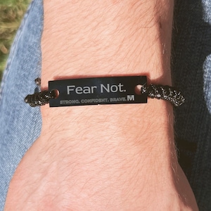 Men's Black String Adjustable Bracelet Laser-Engraved with "Fear Not" & Positive Character Traits for Manly Gift Ideas | by MANLY MAN