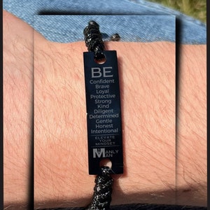 Men's Black Adjustable String Bracelet Engraved With Positive Masculine Character Traits | Manly Gift Ideas | by Manly Man