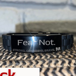 MANLY MAN Men's Black Bracelet | Adjustable Bracelet Engraved w/ Fear Not & Positive Character Traits | Manly Gift | Glidelock Clasp