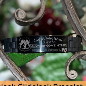 MANLY MAN Men's Black Bracelet / Adjustable Bracelet Engraved with St. Michael, Protect Us, & Always Come Home for Manly Manly Gift