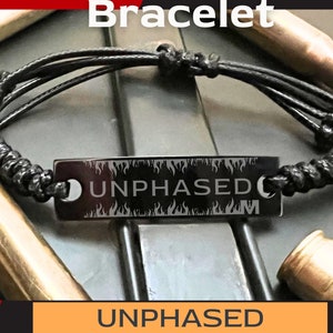 Men's Black String Adjustable Bracelet Laser-Engraved with "Unphased" & Flames for Firefighters | Manly Gift Idea | by MANLY MAN