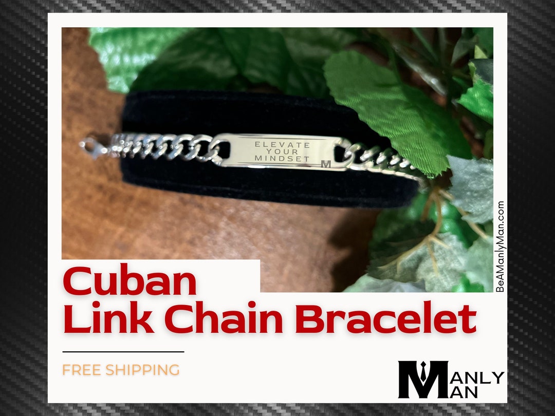 MANY MAN Men's Stainless Steel Cuban Chain Adjustable Bracelet Engraved ...