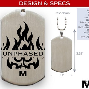 Men's Stainless Steel Dog Tag Necklace Laser-Engraved w/ "Unphased" & Flames for Firefighter | Manly Gift Idea | by MANLY MAN