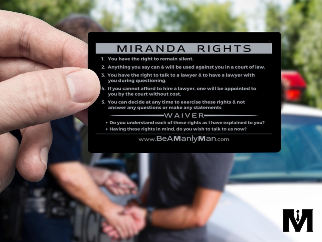 MIRANDA RIGHTS & Waiver Engraved Black Metal Wallet Insert Card for ...