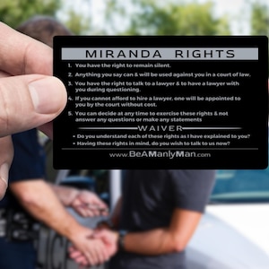 MIRANDA RIGHTS & Waiver Engraved Black Metal Wallet Insert Card for Police Officer | Manly Gift | Lightweight | Maximum Durability