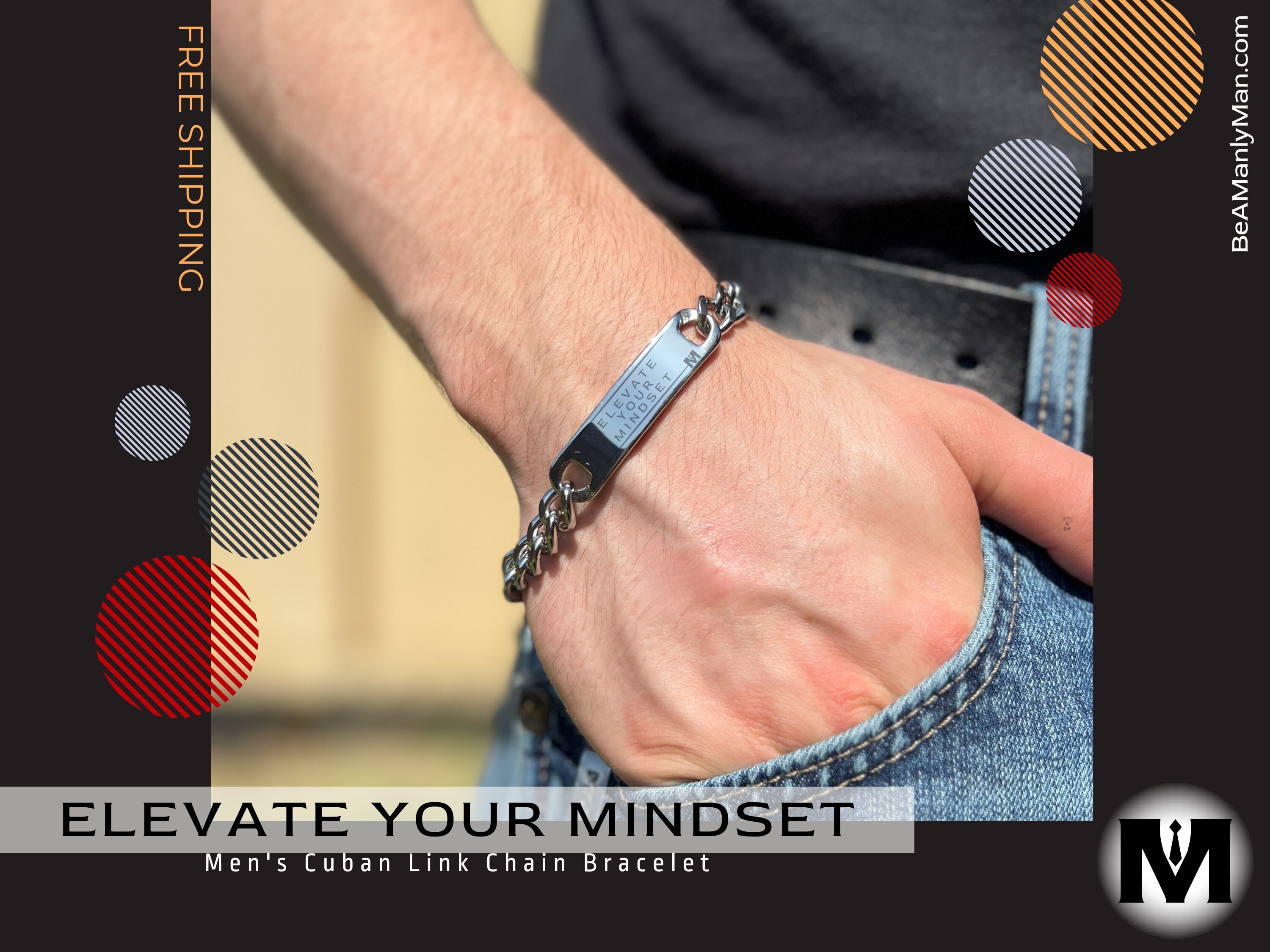 MANY MAN Men's Stainless Steel Cuban Chain Adjustable Bracelet Engraved ...