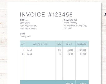 Minimalist Editable Business Invoice Template | 5 Color Schemes | Canva Template | US Letter & A4