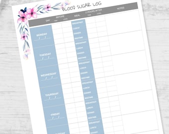 Blood Sugar Log Printable Chart for Diabetes Management | Health Tracker Printable | Glucose Log | Diabetic Planner | Gestational Diabetes