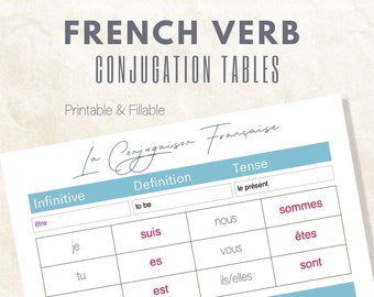 250 Page French Verb Conjugations Digital Download and Printable | French Class Worksheets for Teachers