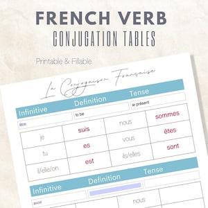 250 Seiten Französische Verb Konjugationen Digitaler Download und Ausdruck | Französische Klasse Arbeitsblätter für Lehrer