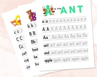 Handwriting Practice Sheets, Educational Printables, Letter Writing Practice, Alphabet Tracing for Children