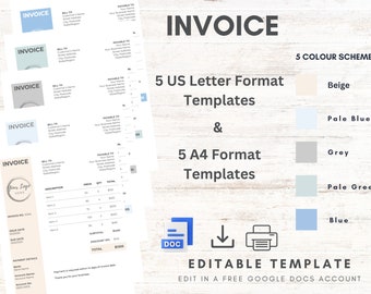 Editable Invoice Templates for Small Business Owners. Custom Business Invoice Form Editable in Google Docs. Invoice Templates in 5 Colours.