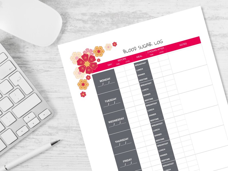 Blood Sugar Log Printable Chart for Diabetes Management Health Tracker Printable Glucose Log Medical Log Book image 1