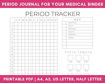 Period Tracker, Period Journal | Medical Binder, Wellness Journal | Period Calendar, Period Kit | Medical Tracker, Symptom Tracker