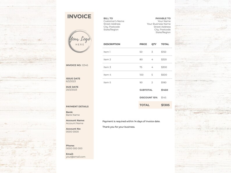 Editable Invoice Templates for Small Business Owners. Custom - Etsy