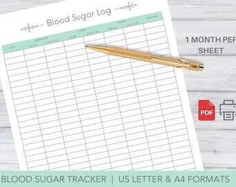 Blood Sugar Tracker | Blood Sugar Log | Diabetes Printable | Diabetic Planner for Gestational Diabetes | Blood Glucose Log Type 2 Diabetes