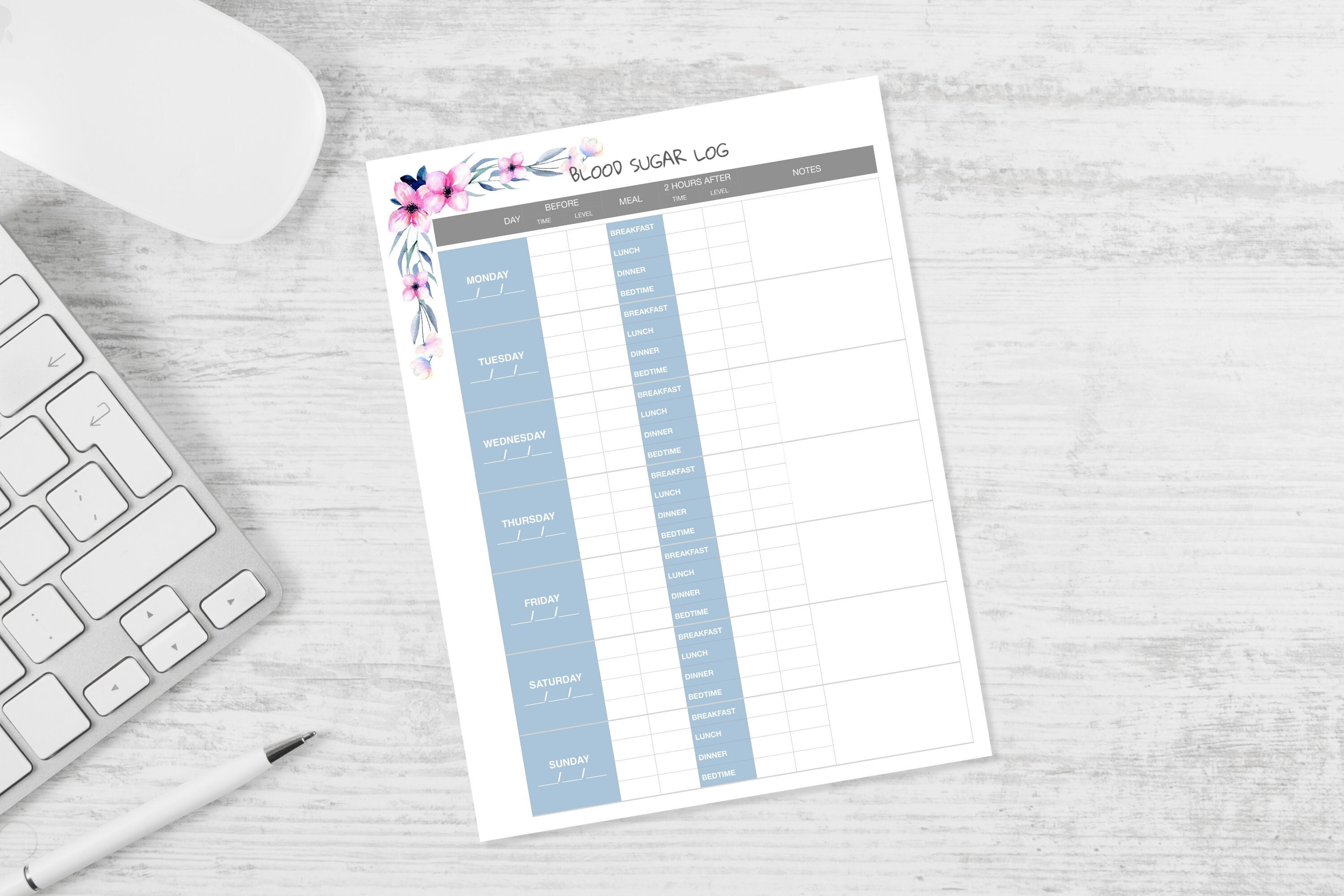 Blood Sugar Log Printable Chart for Diabetes Management Health Tracker ...