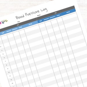 Dagelijks bloeddruklogboek | Afdrukbare bloeddrukgrafiek voor hypertensie, hypotensie en dysautonomie | Gezondheids- en symptoomtracker