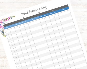 Daily Blood Pressure Log | Printable Blood Pressure Chart for Hypertension, Hypotension and Dysautonomia  | Health and Symptom Tracker