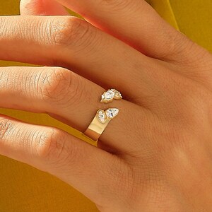 Open Diamond Wedding Band, Solid Gold Diamond Cuff Ring, Thick Band Cuff Ring, Unique Wedding Ring Women, Pear Marquise Real Diamond Ring