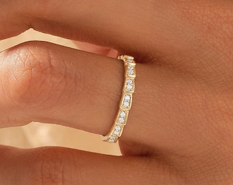 14k Pave Diamond Eternity Ring, Solid Gold Unique Wedding Band, 2.50mm Wide Bridal Stacking Ring, Real Diamond Designer Ring Enhancer