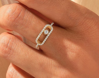 Pave Diamant Papierklammer Ring, 14k Trendy Statement Ring, Massivgold Einzigartige Pinky Ring, Frauen Geburtstag Schmuck Geschenk, handgemachte Jubiläum Band