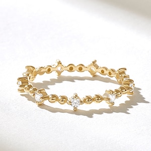 Diamond Stacking Ring, 14k Solid Gold Dot Ring, Minimalist Ball Eternity Ring, Ultra Thin Bubble Ring, Beaded Tiny Diamond Ring,Gift for Her