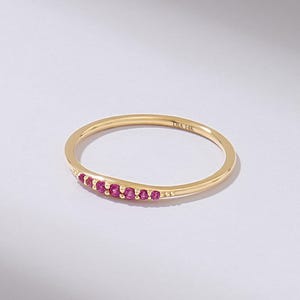 14K Solid Gold Ruby Ring, Dainty Stacking Band, Ruby Rings for Women, Minimalist Ring, Stackable Ring, Pave Ruby Band